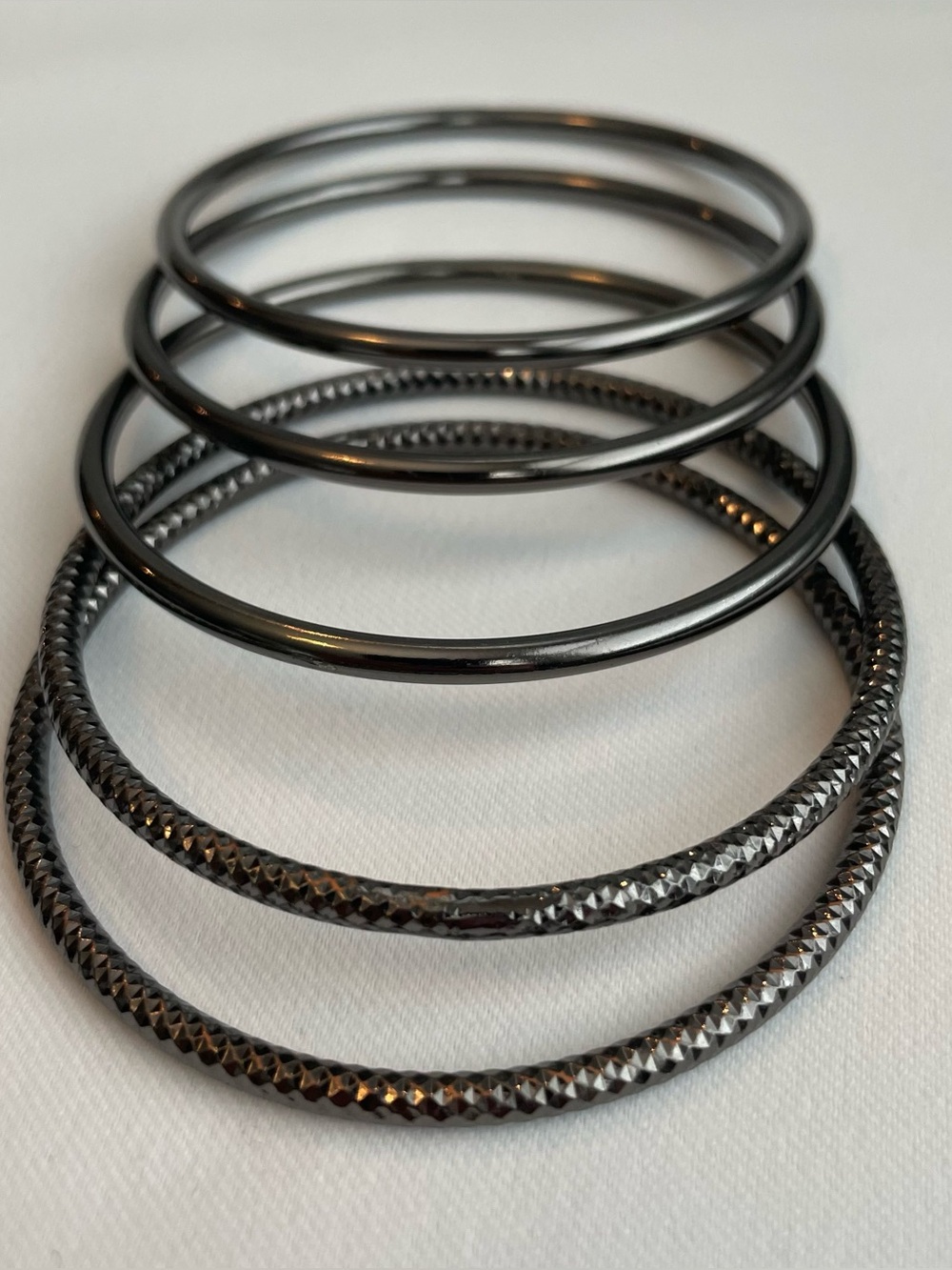 5 gunmetal bangles smooth diamond cut Edgy Industrial Chic Sleek Modern Gothic